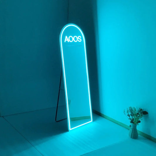 Full Length Dressing Mirror Self Standing Advertising Mirror Battery Powered Neon Sign for Events and Business Branding