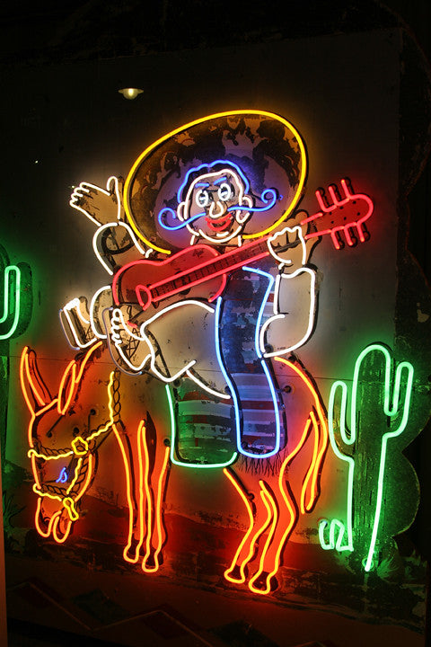 Festive Mariachi Neon Sign with Sombrero and Guitar