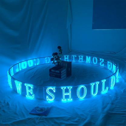 Custom Personalized Neon Letters Large Circular Ring Floating Chandeliers Hanging from the Ceiling