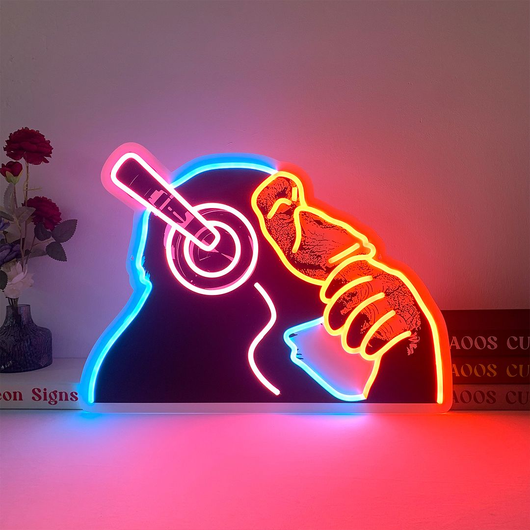 Music Chimpanzee With Headphones Neon Sign