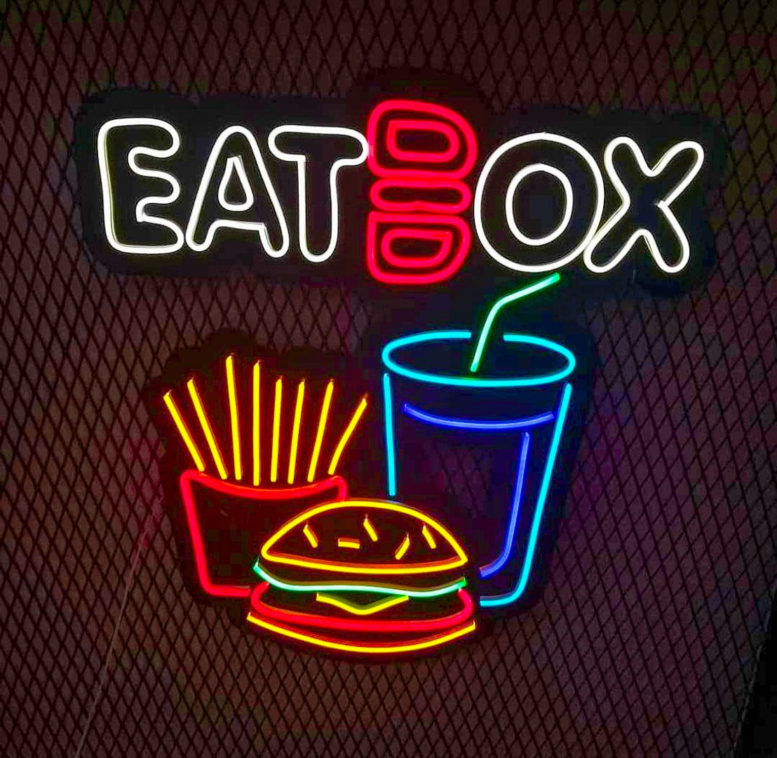 Eat Box Burger Fries Coke Neon Sign