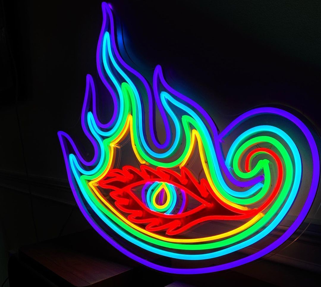 Eye Flames Rainbow Neon Sign