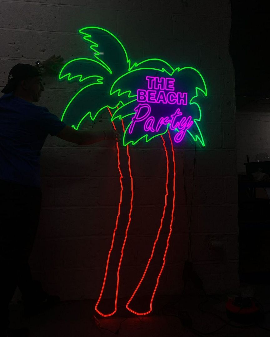 The Beach Party Palm Trees Neon Sign