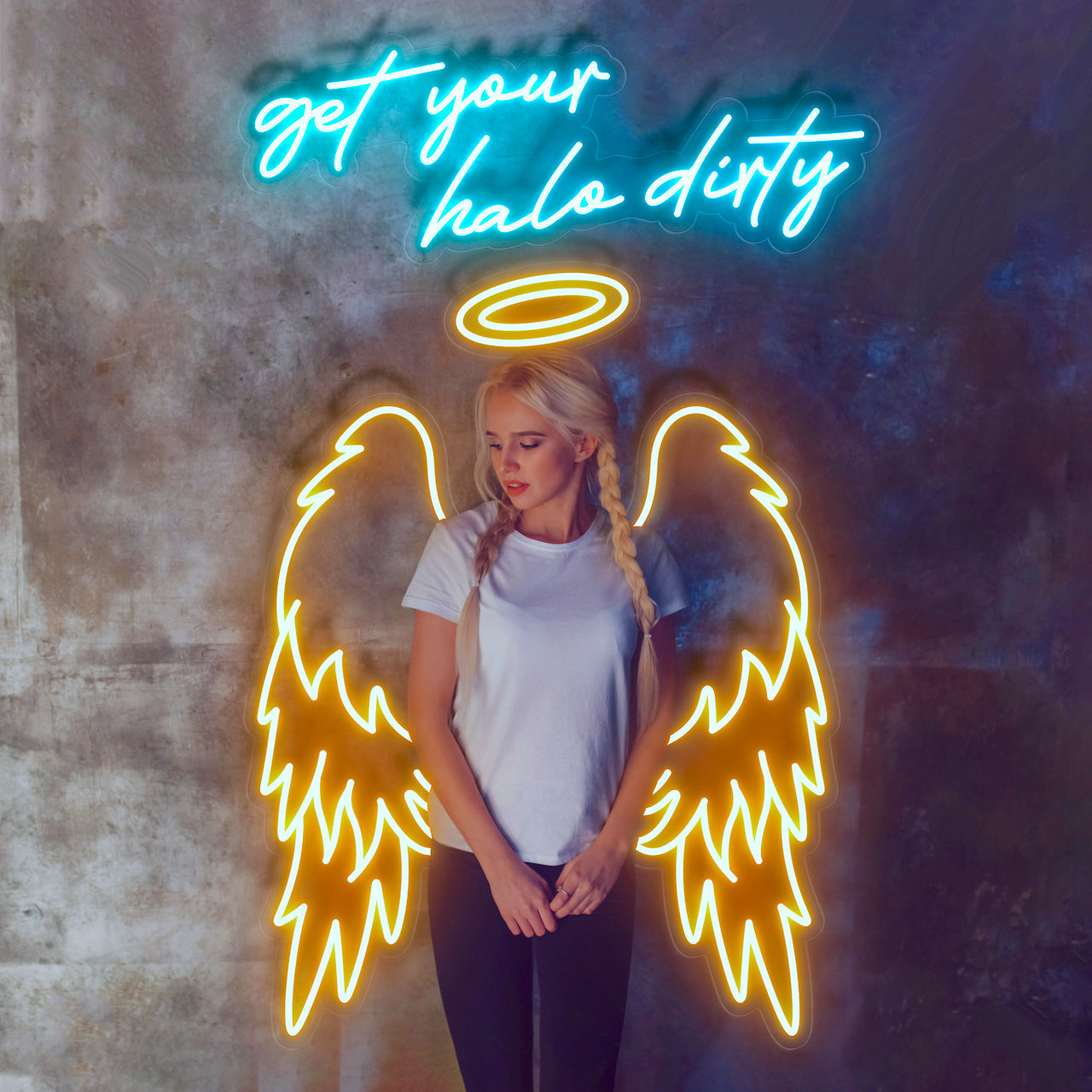 Get Your Halo Dirty with Angel Wings Neon Sign